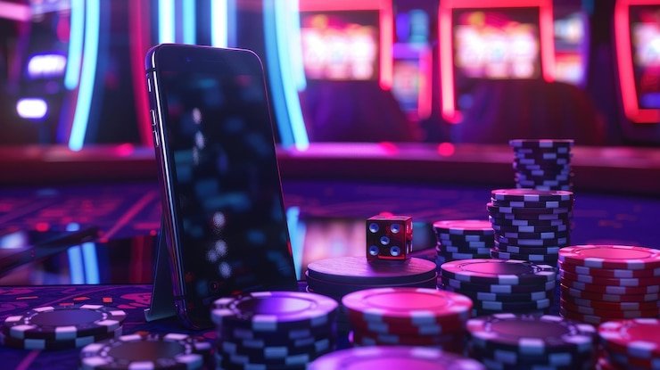 Tampilan meja Caribbean Stud Poker di mudah 4d dengan dealer langsung dan kartu pemain